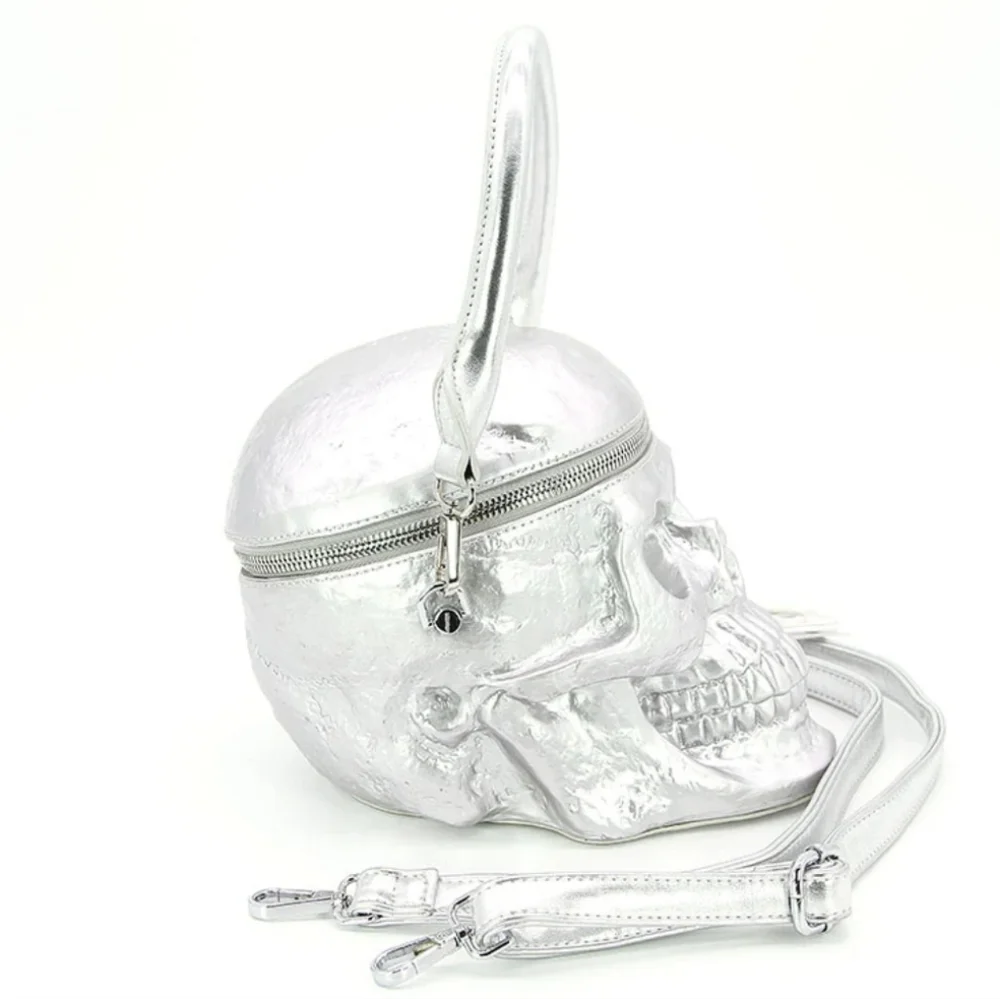 Silver Metallic Skull Head Purse - Picture 3 of 4